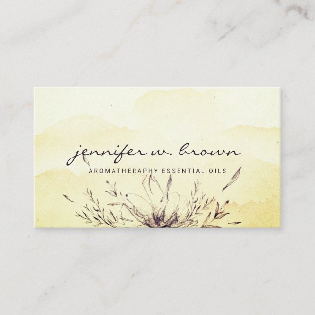 Carte De Visite Aquarelle jaune botanique Huiles essentielles Feui (Devant)