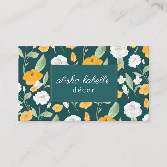 Carte De Visite Aquarelle jaune et blanc Fleur sauvage feuille flo (Devant)