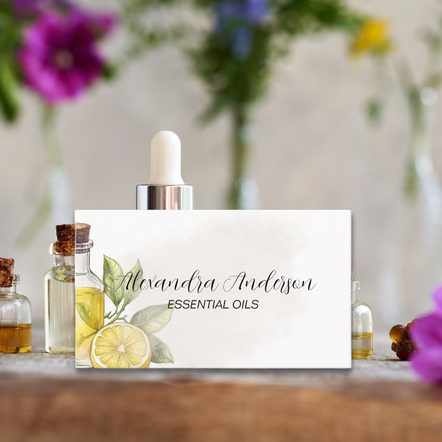 Carte De Visite Aquarelle Jaune Floral Citron Huiles Essentielles (Watercolor Yellow Floral Lemon Essential Oils Business Card)