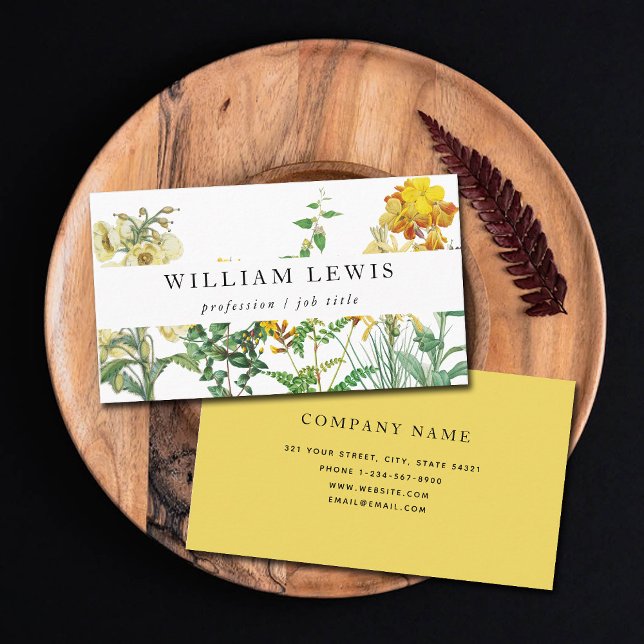 Carte De Visite Aquarelle jaune Floral & Vert Professionnel (Créateur téléchargé)