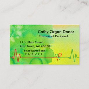 Carte De Visite Aquarelle jaune vert du destinataire de la transpl