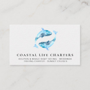Carte De Visite *~* Aquarelle jouant sur la mer des dauphins côti
