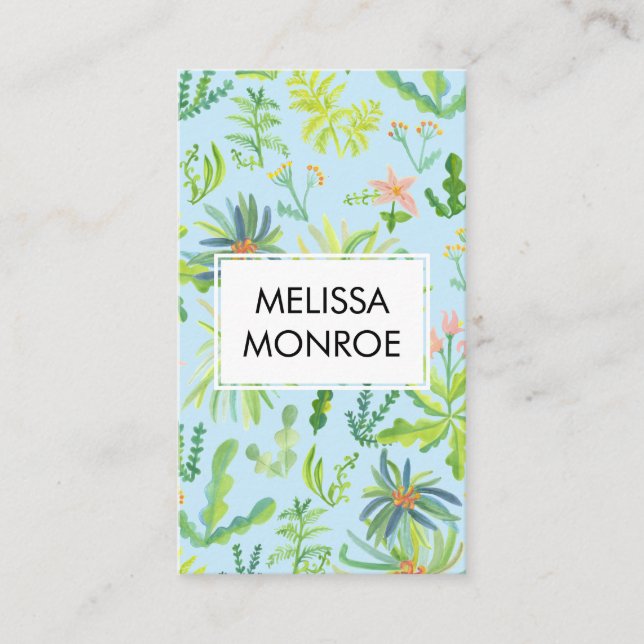 Carte De Visite Aquarelle Jungle Botanique Floral Nature Élégante (Devant)