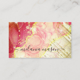 Carte De Visite Aquarelle Liquide Rose Or Moderne Alcool Encre Art