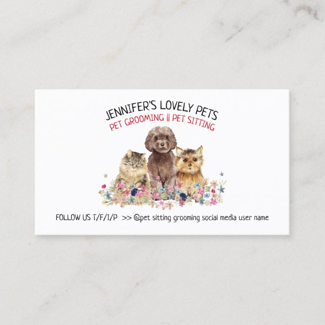 Carte De Visite Aquarelle Logo chat chien animal (Devant)