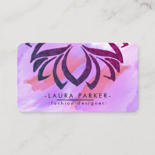 Carte De Visite Aquarelle Lotus Fleur rose pourpre éclaboussure