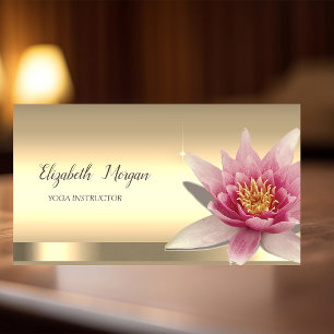 Carte De Visite Aquarelle Lotus Flower Gold Yoga Instructeur