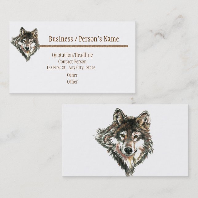 Carte De Visite Aquarelle Loup mignon, Loups animal sauvage (Devant / Derrière)