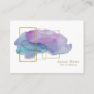 Carte De Visite Aquarelle magenta pourpre géométrique chic d'or 
