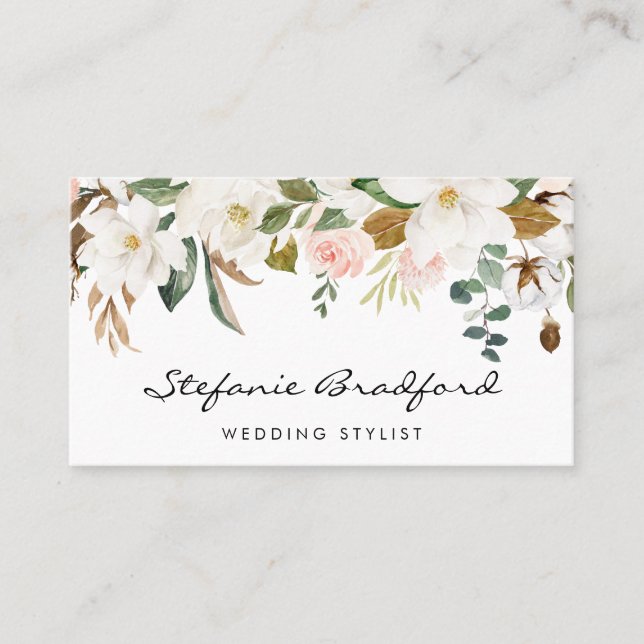 Carte De Visite Aquarelle Magnolia Cotton Garland (Devant)