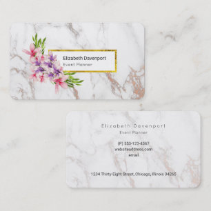 Carte De Visite Aquarelle Magnolias, Faux Marble Texture moderne