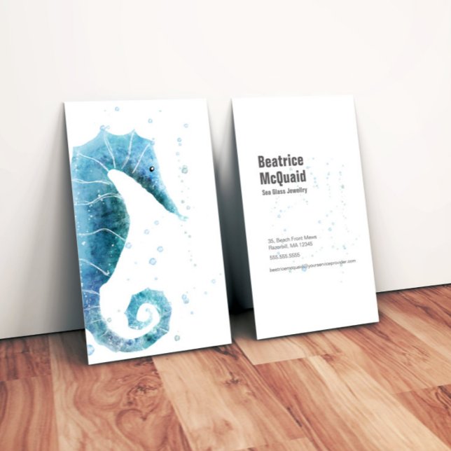 Carte De Visite Aquarelle marin nautique (A beautiful hand painted sea horse - ideal for a business that's near or on the ocean.)