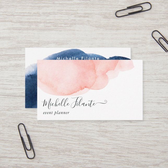 Carte De Visite Aquarelle marine et bleu (Devant/Arrière en situation)
