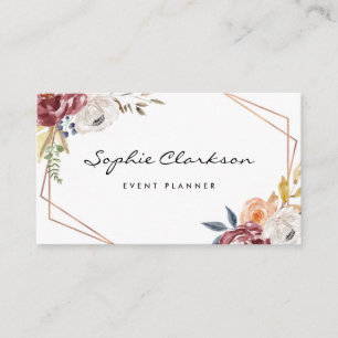 Carte De Visite Aquarelle Marsala Fleurs d'automne Géométrique II