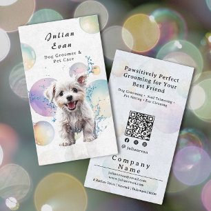 Carte De Visite Aquarelle mignon Bubble Suds Chien Groomer