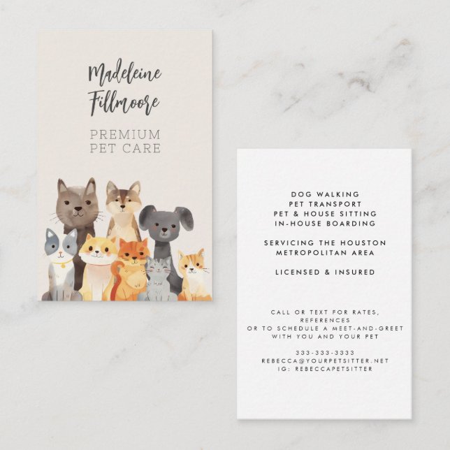 Carte De Visite Aquarelle mignonne Animaux de compagnie Chat House (Devant / Derrière)