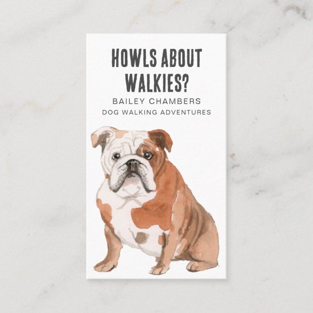 Carte De Visite Aquarelle mignonne Bull Chien Walker (Devant)