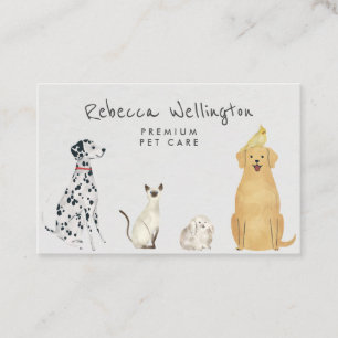 Carte De Visite Aquarelle mignonne Chat Chien Lapin Animaux Sitter