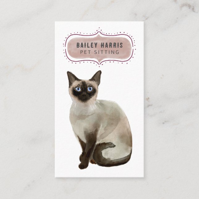 Carte De Visite Aquarelle mignonne Chat Pet Sitter (Devant)