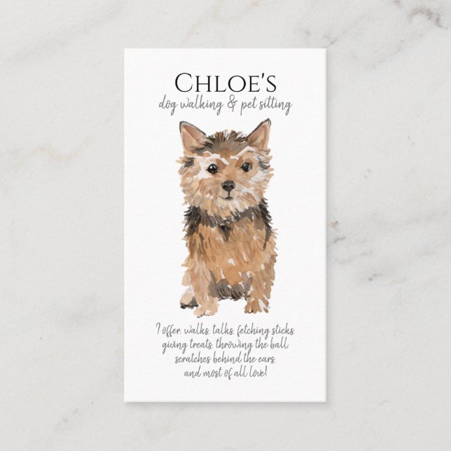 Carte De Visite Aquarelle mignonne Chien Walker Animal Sitter (Devant)