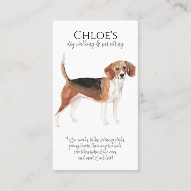 Carte De Visite Aquarelle mignonne Chien Walker Animal Sitter (Devant)