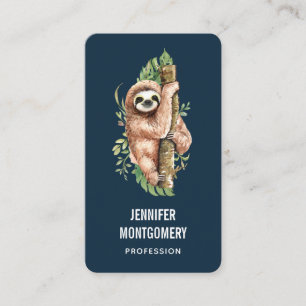Carte De Visite Aquarelle mignonne Sloth & Feuilles tropicaux