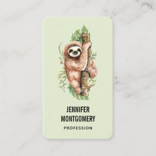 Carte De Visite Aquarelle mignonne Sloth & Feuilles tropicaux