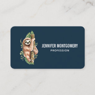 Carte De Visite Aquarelle mignonne Sloth & Feuilles tropicaux