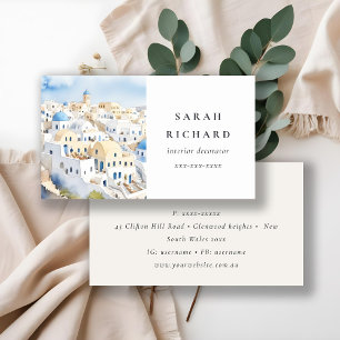 Carte De Visite Aquarelle minimaliste chic Santorin Grèce