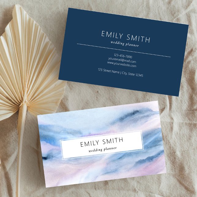 Carte De Visite Aquarelle moderne bleu Abstrait rose Turquoise Pas (Simple Elegant Blue Watercolor Abstract)