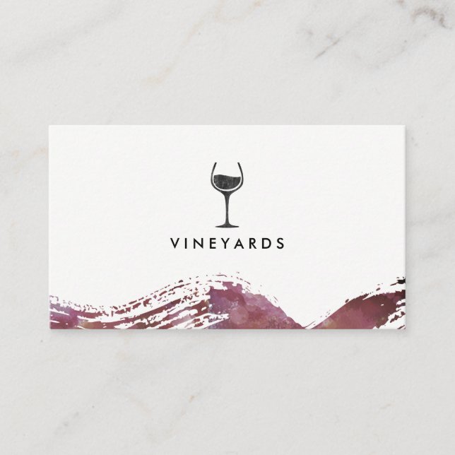 Carte De Visite Aquarelle moderne brossée avec verre à vin chic (Devant)