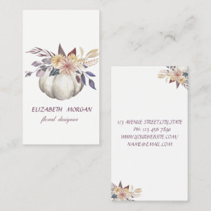 Carte De Visite Aquarelle moderne classique Citrouille floral, Bla
