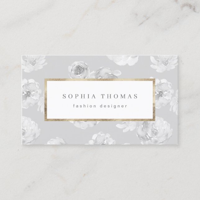 Carte De Visite Aquarelle moderne floral gris or professionnel b (Devant)