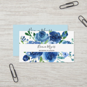Carte De Visite Aquarelle Moderne Florale Bleu Marine Script