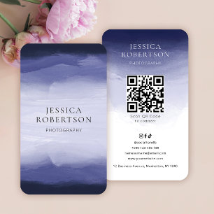 Carte De Visite Aquarelle moderne Marine Bleu Médias sociaux QR Co