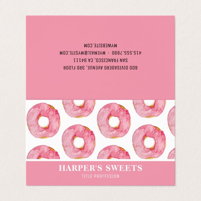 Carte De Visite Aquarelle moderne Pink Donuts Professional  (Extérieur déplié)