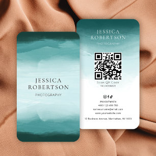 Carte De Visite Aquarelle moderne Turquoise Médias sociaux Code QR