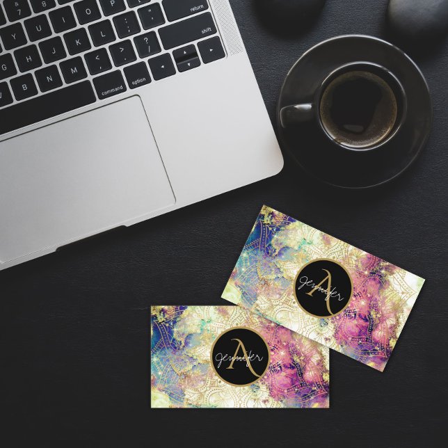 Carte De Visite Aquarelle nébuleuse galaxie or mandala moderne (Créateur téléchargé)