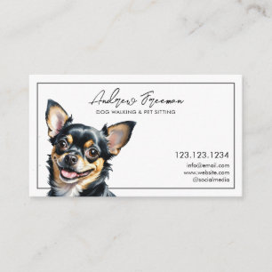 Carte De Visite Aquarelle Noir Chihuahua Chien Marcher
