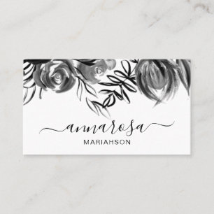 Carte De Visite *~* Aquarelle noire florale Simple Fleur élégante