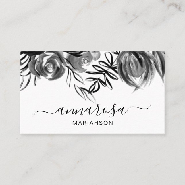 Carte De Visite *~* Aquarelle noire florale Simple Fleur élégante (Devant)