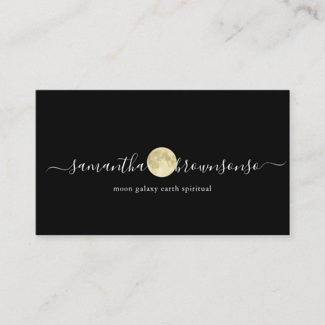 Carte De Visite Aquarelle noire minuscule en or lune (Devant)
