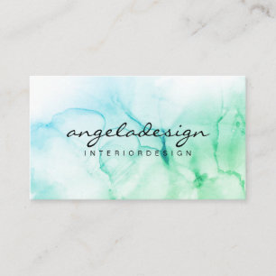 Carte De Visite Aquarelle Ombre Splash Peinte À La Main Verte