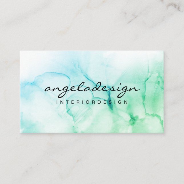 Carte De Visite Aquarelle Ombre Splash Peinte À La Main Verte (Devant)