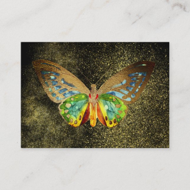 Carte De Visite ** Aquarelle or doré Parties scintillant papillon  (Devant)