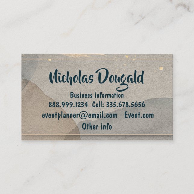 Carte De Visite Aquarelle Or Gris Gris Formel Simple Profession (Devant)