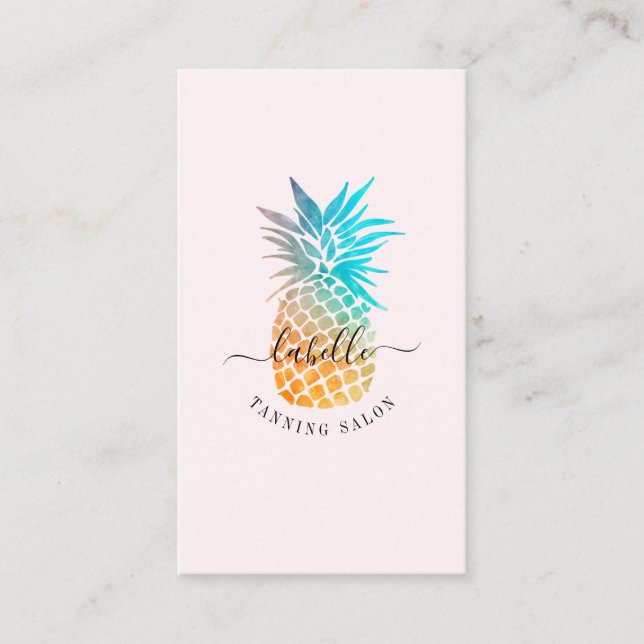 Carte De Visite Aquarelle orange et bleu Fruit d'ananas tropical (Devant)