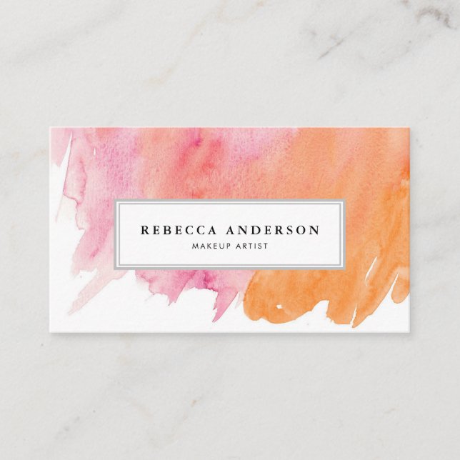 Carte De Visite Aquarelle orange et rose Abstraite (Devant)