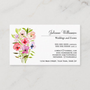 Carte De Visite Aquarelle Pansies Bouquet Simple Élégant