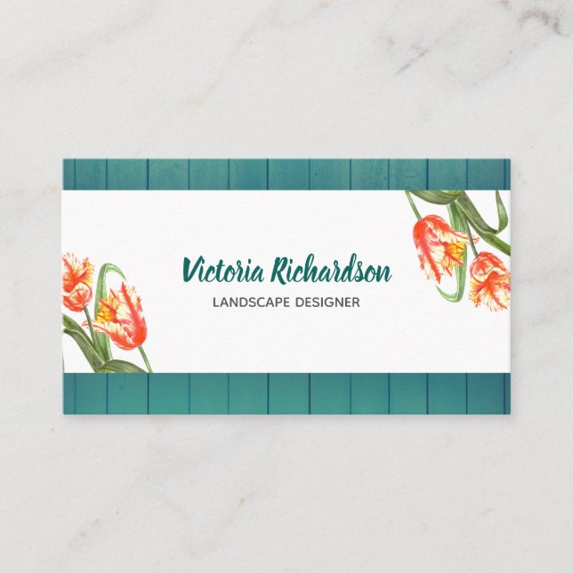 Carte De Visite Aquarelle Parrot Jaune Tulipes Art Floral (Devant)
